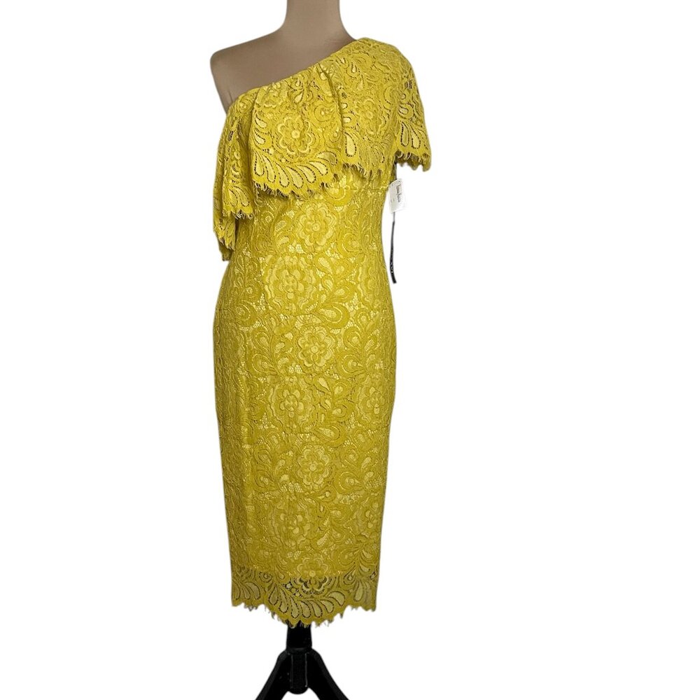 Jax Black Label Yellow Lace One Shoulder Sheath Dress Sz 6 NWT